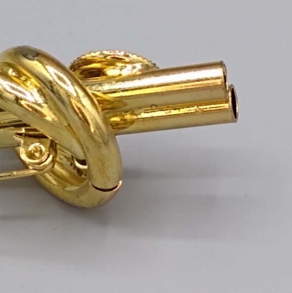 Gold Knot Bar Brooch Rhinestone Double Barrel Vtg - Picture 6 of 15
